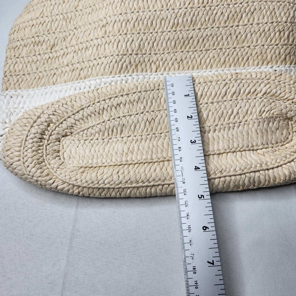 Altru Women's Tan White Pom Pom Tassel Beach Shopping Straw Woven Tote Bag - Picture 8 of 8